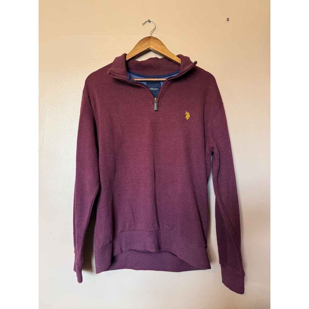 U.S. Polo Assn Quarter Zip Pullover‎ Sweater Burgundy Maroon Cotton Men's Large